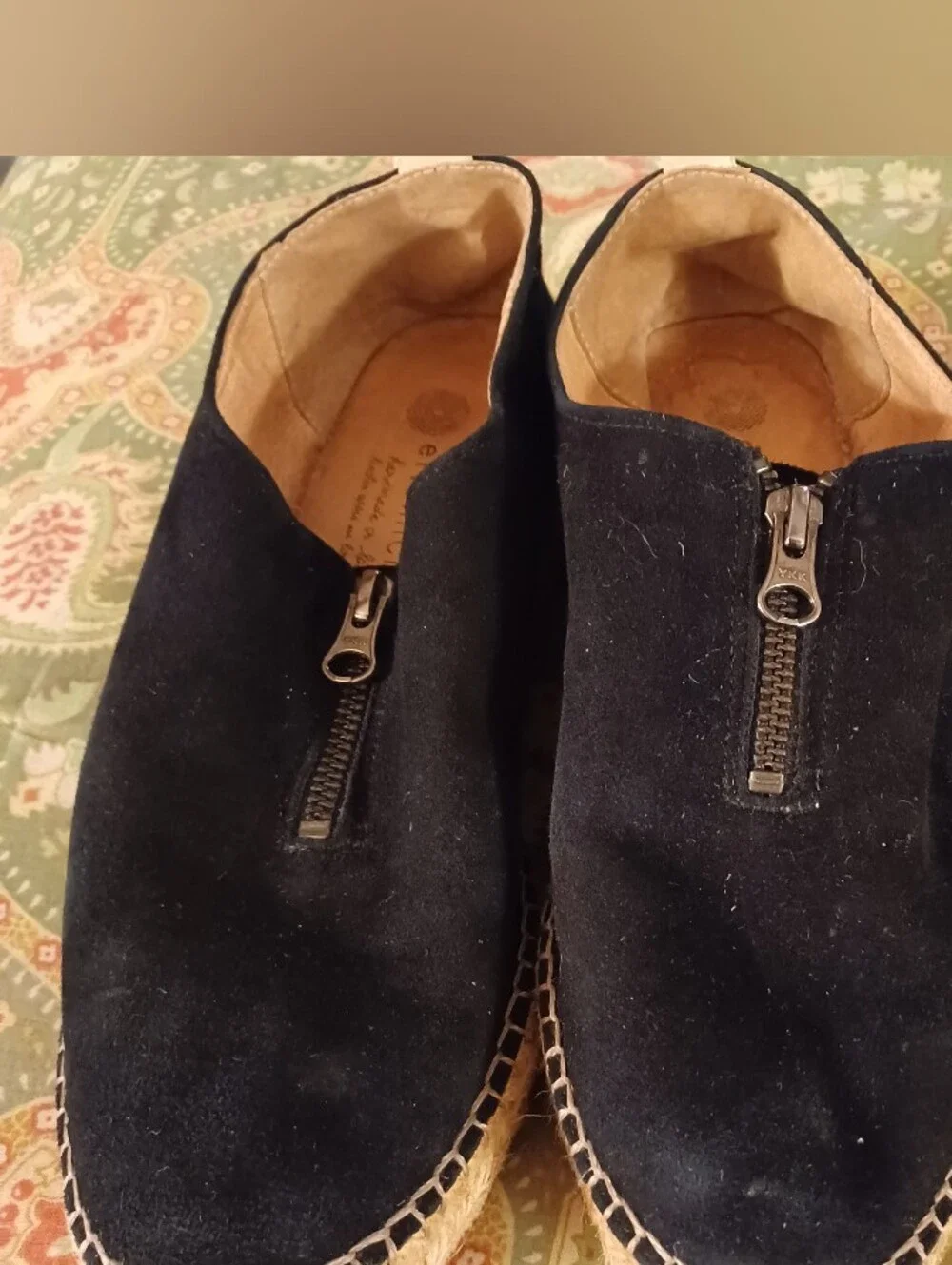 Eric Michael 38 7.5 7 1/2 black suede leather espadrilles loafers low heels shoe